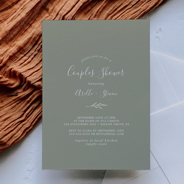 Invitación Hoja mínima | Sage Green Couples Shower (Subido por el creador)
