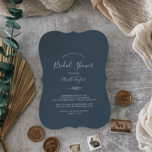 Invitación Hoja mínima Slate Blue Bridal Shower