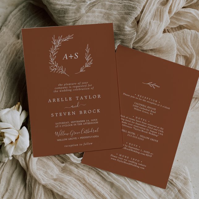 Invitación Hoja mínima | Terracota Todo En Un Boda (Subido por el creador)