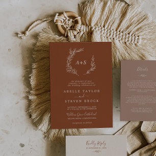 Invitación Hoja mínima Terracotta Formal Monograma Boda