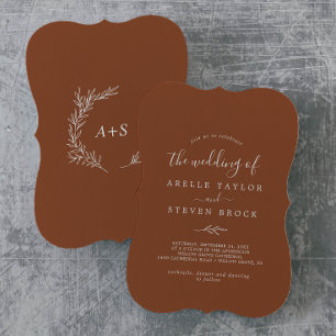 Invitación Hoja mínima Terracotta Monograma Boda posterior