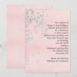 Invitación Hoja rosa y plateada