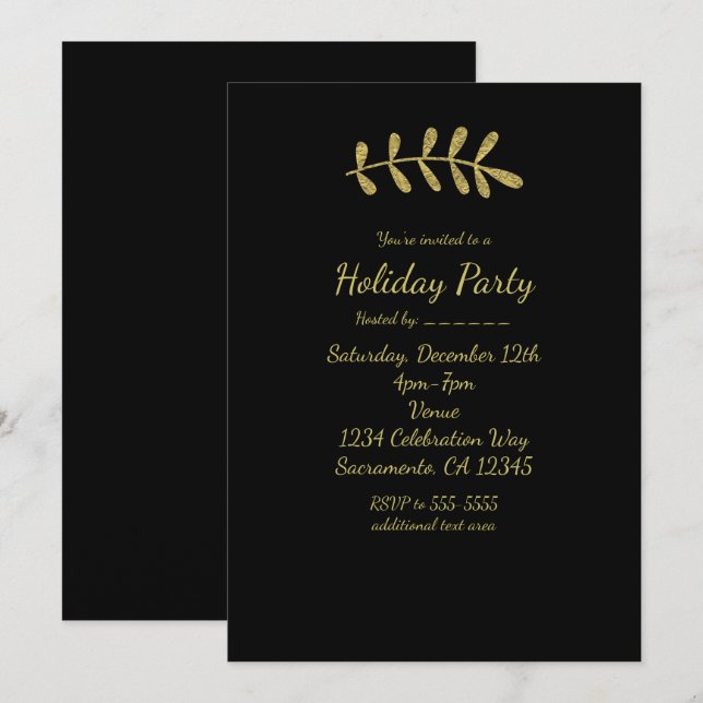 Invitación Hoja Rústica Dorada Elegante Negro Otoño Elegante (Anverso / Reverso)