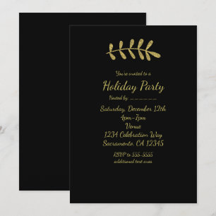 Invitación Hoja Rústica Dorada Elegante Otoño Negro Elegante