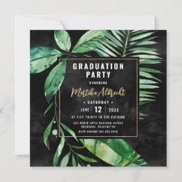 Invitación Hoja tópica | Verde y Negro | Graduación fotográfi