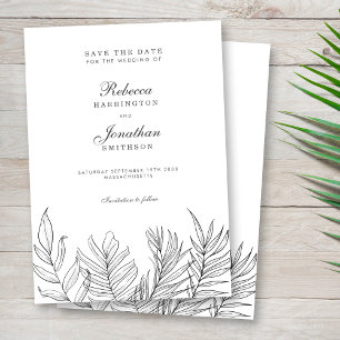 Invitación Hoja Tropical Boda Blanca Negra Salva La Fecha