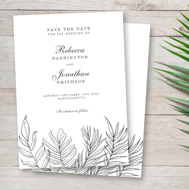 Invitación Hoja Tropical Boda Blanca Negra Salva La Fecha (Subido por el creador)