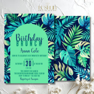 Invitación Hoja tropical de Monstera Pastel Verde y Azul