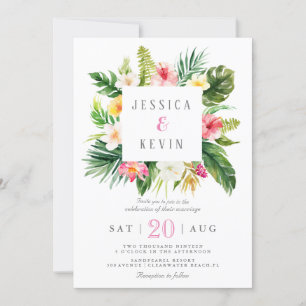 Invitación Hoja tropical de palmera y floral Personalizada