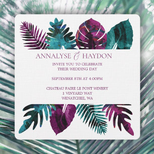 Invitación Hoja tropical, Verde azulada, Boda rosa de Berry s