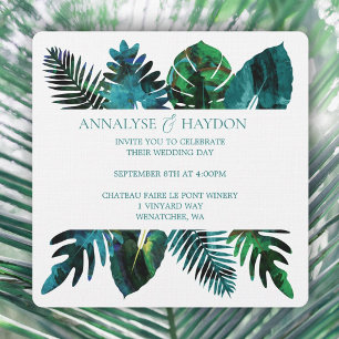 Invitación Hoja Tropical Verde azulada Verde Monstera deja Bo