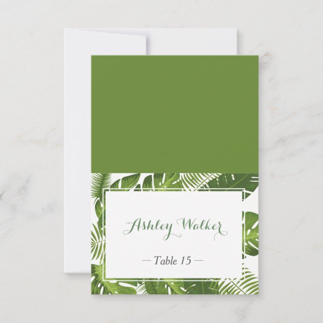 Invitación Hoja verde Boda Place Escort Card (Anverso)