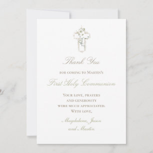 Invitación hoja verde cruz blanca carta de agradecimiento