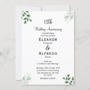 Invitación 'Hoja Verde' Estándar 15º Aniversario de Boda 
