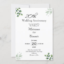 Invitación 'Hoja Verde' Estándar 20º Aniversario de Boda