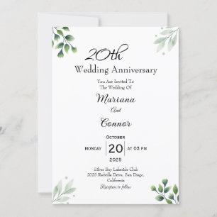 Invitación 'Hoja Verde' Estándar 20º Aniversario de Boda