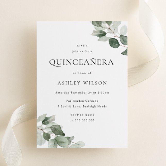 Invitación Hoja Verde Moderna Simple Quinceanera 15º cumpleañ (Subido por el creador)