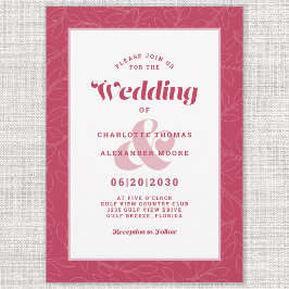 Invitación Hojas abstractas simples modernas | Rojo Magenta B