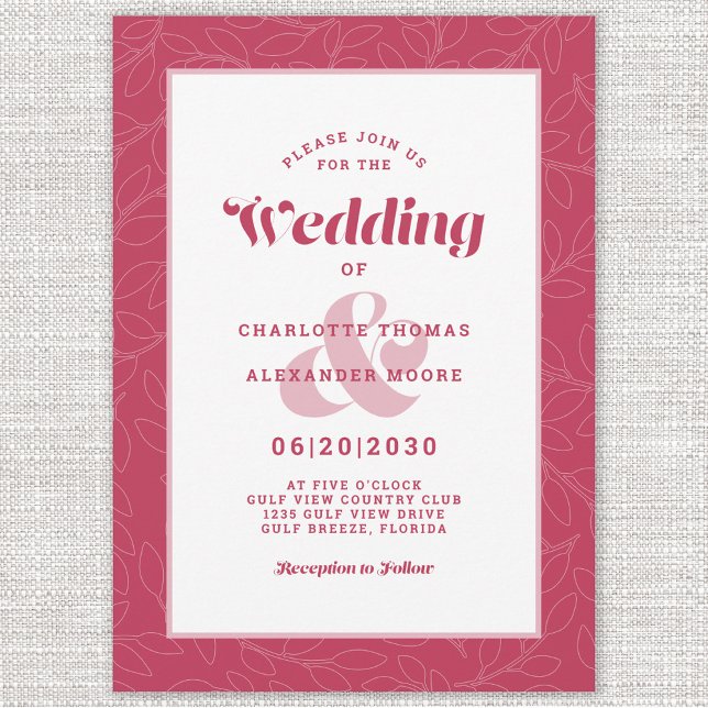 Invitación Hojas abstractas simples modernas | Rojo Magenta B (Subido por el creador)