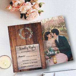 Invitación Hojas acuarelas en madera de granero foto Boda RSV