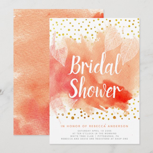 Invitación Hojas acuáticas, ducha de novia boda de confetti (Anverso / Reverso)