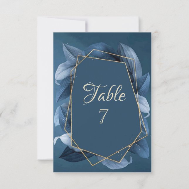 Invitación Hojas Azules Marco Dorado Boda  (Anverso)