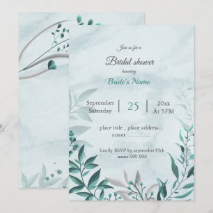 Invitación Hojas azules verde azuladas ducha de novia botánic
