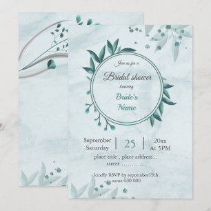 Invitación Hojas azules verde azuladas ducha de novia botánic
