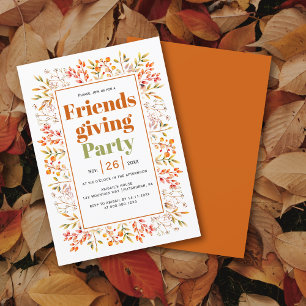 Invitación Hojas, bayas quemadas naranja Fiesta Amistad