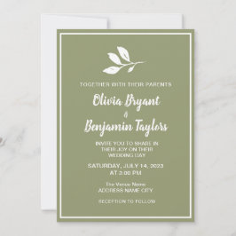 Invitación Hojas blancas simples. Boda formal de Dusty Green