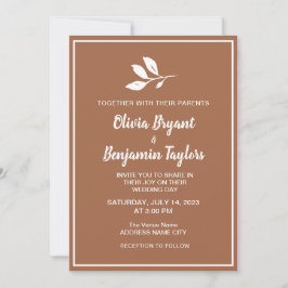 Invitación Hojas blancas simples. Boda formal de Terracotta