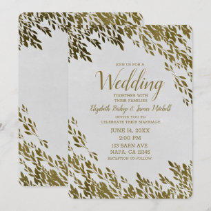 Invitación Hojas Blancas y Doradas Chic Boda Rústica Moderna