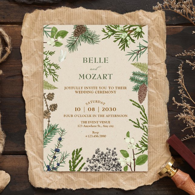 Invitación Hojas botánicas boda de Navidad (Subido por el creador)
