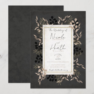 Invitación Hojas Botánicas Chic Rosa Gris Dorado Boda