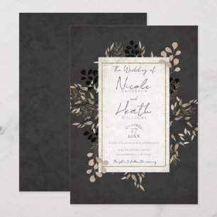 Invitación Hojas Botánicas Elegantes Gris Rosado Dorado Boda