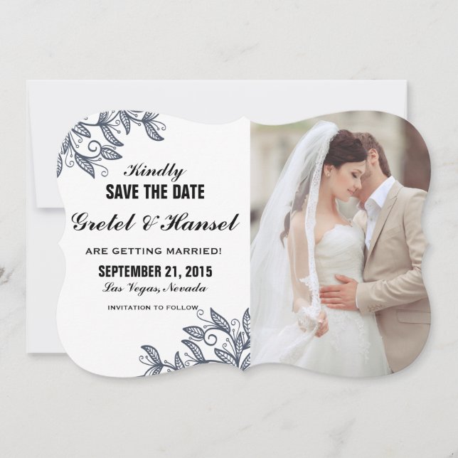 Invitación hojas botánicas garabateadas foto guardar la fecha (Anverso)