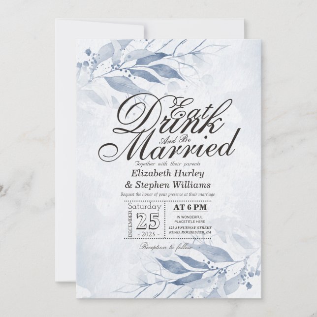 Invitación Hojas de Acuarela COME Bebe & Cásate Boda (Anverso)