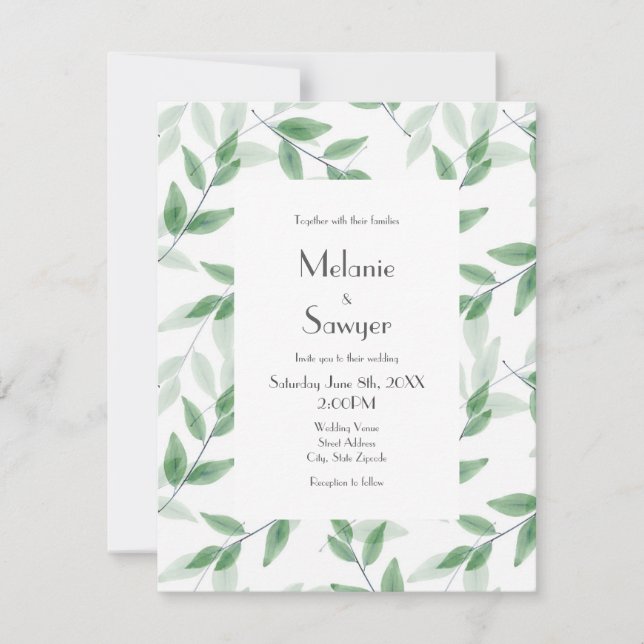 Invitación Hojas de acuarela de capas verdes (Anverso)