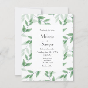 Invitación Hojas de acuarela de capas verdes