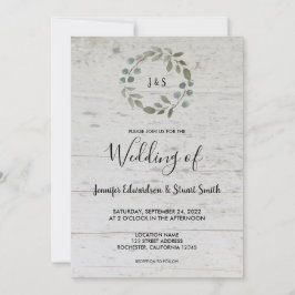 Invitación Hojas de acuarela rusas monogramo boda de madera