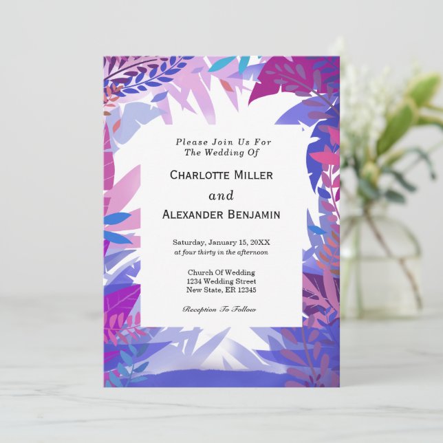 Invitación Hojas de acuarela tropical Boda moderna (Anverso de pie)