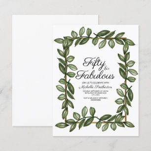 Invitación Hojas de Acuarela Verde Blanco Dorado Cumpleaños 5