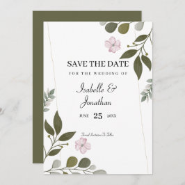 Invitación Hojas De Acuarela Y Flores Rosa