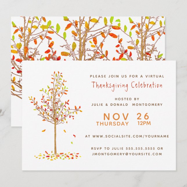 Invitación Hojas de árbol de otoño de la acuarela virtual de  (Anverso / Reverso)
