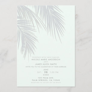 Invitación Hojas de árbol de palma tropical elegante blanco b