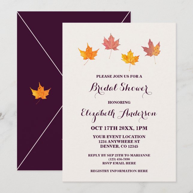 Invitación Hojas de arce caen ducha de novia (Anverso / Reverso)