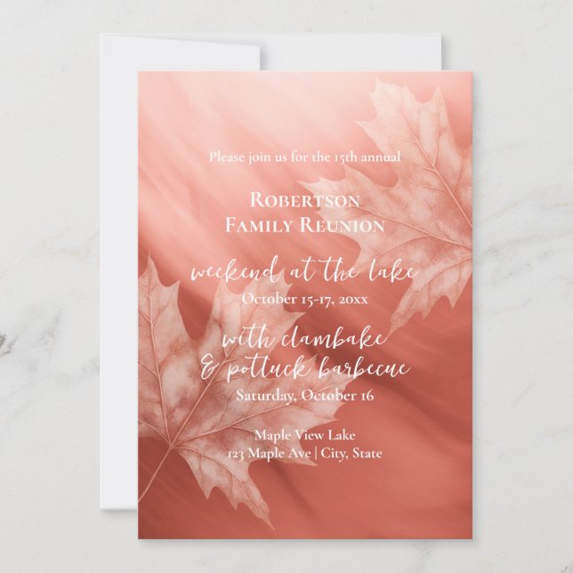 Invitación hojas de arce de terracota caída reunión familiar (Anverso)