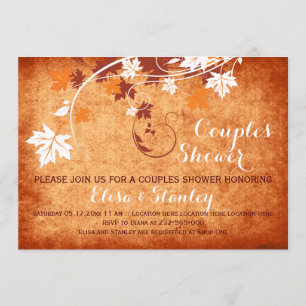 Invitación Hojas de arce naranja caída parejas de boda ducha