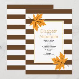 Invitación hojas de arce naranja y casamiento de rayas marron