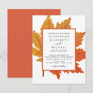Invitación Hojas de Arce Otoñales Acuarela Naranja Marrón